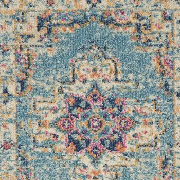 6' Blue And Ivory Southwestern Distressed Runner Rug
