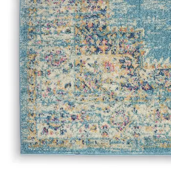 10' Blue And Ivory Southwestern Distressed Runner Rug