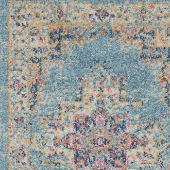 10' Blue And Ivory Southwestern Distressed Runner Rug