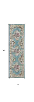 8' Blue And Ivory Southwestern Distressed Runner Rug
