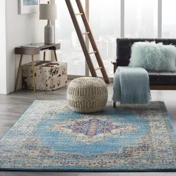 4' X 6' Blue And Ivory Southwestern Distressed Area Rug