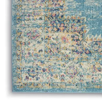 4' X 6' Blue And Ivory Southwestern Distressed Area Rug