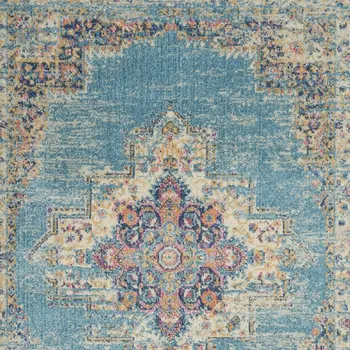 5' X 7' Blue And Ivory Southwestern Distressed Area Rug