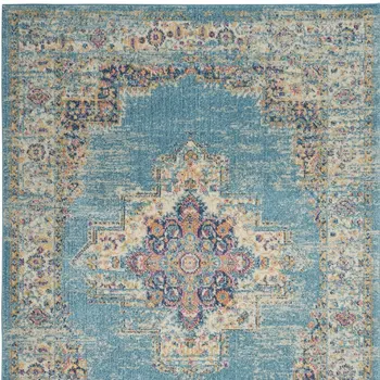 5' X 7' Blue And Ivory Southwestern Distressed Area Rug