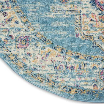 5' Blue And Ivory Southwestern Distressed Round Rug