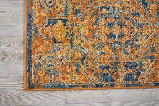 2' X 3' Teal And Gold Medallion Distressed Area Rug