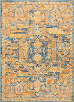 4' X 6' Teal And Gold Medallion Distressed Area Rug
