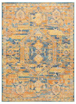 7' X 10' Teal And Gold Medallion Distressed Area Rug