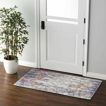 2' X 3' Ivory And Blue Abstract Area Rug