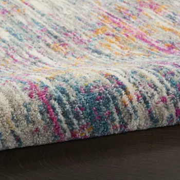 6' Ivory And Blue Abstract Runner Rug