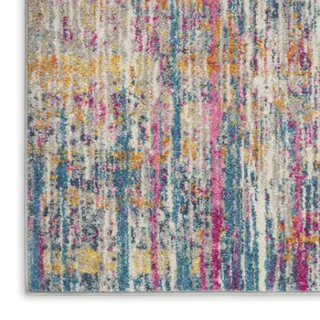 6' Ivory And Blue Abstract Runner Rug