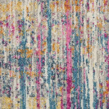 6' Ivory And Blue Abstract Runner Rug