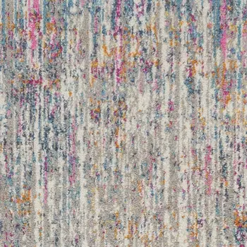 6' Ivory And Blue Abstract Runner Rug
