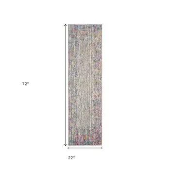 6' Ivory And Blue Abstract Runner Rug