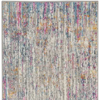 6' Ivory And Blue Abstract Runner Rug