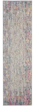 8' Ivory And Blue Abstract Runner Rug