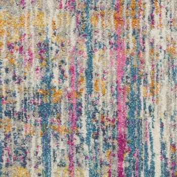 8' Ivory And Blue Abstract Runner Rug