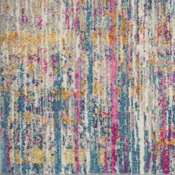 8' Ivory And Blue Abstract Runner Rug