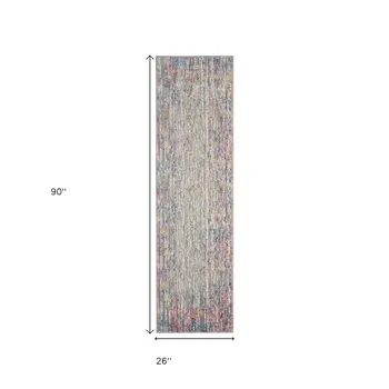 8' Ivory And Blue Abstract Runner Rug