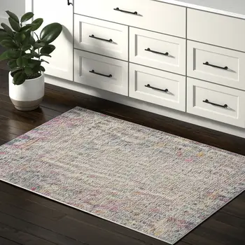 8' Ivory And Blue Abstract Runner Rug