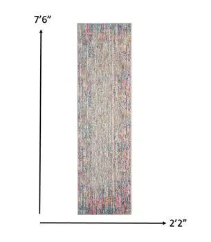 8' Ivory And Blue Abstract Runner Rug