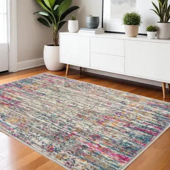 4' X 6' Ivory And Blue Abstract Area Rug