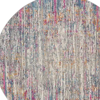 4' Ivory And Blue Abstract Round Rug