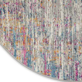 4' Ivory And Blue Abstract Round Rug