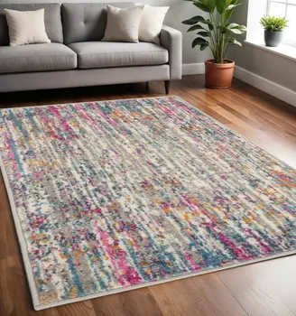 5' X 7' Ivory And Blue Abstract Area Rug