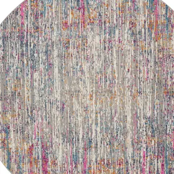 5' Ivory And Blue Abstract Round Rug