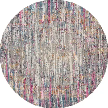 5' Ivory And Blue Abstract Round Rug