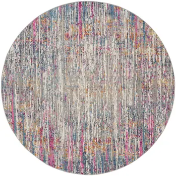 5' Ivory And Blue Abstract Round Rug