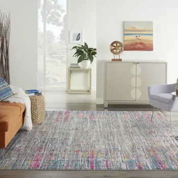 8' X 10' Ivory And Blue Abstract Area Rug