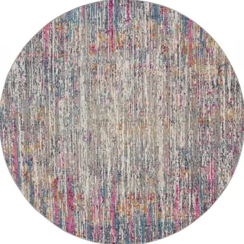 8' Ivory And Blue Abstract Round Rug