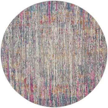 8' Ivory And Blue Abstract Round Rug