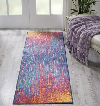 6' Blue And Orange Abstract Runner Rug