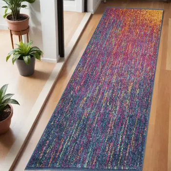 6' Blue And Orange Abstract Runner Rug