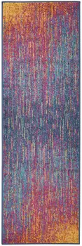 6' Blue And Orange Abstract Runner Rug