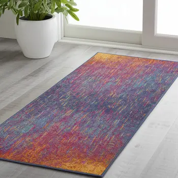 6' Blue And Orange Abstract Runner Rug