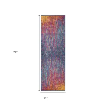 6' Blue And Orange Abstract Runner Rug