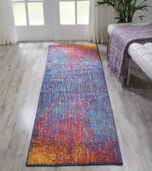 10' Blue And Orange Abstract Runner Rug