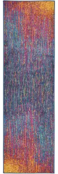 10' Blue And Orange Abstract Runner Rug