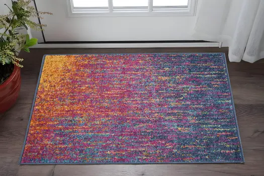 2' X 3' Blue And Orange Abstract Area Rug