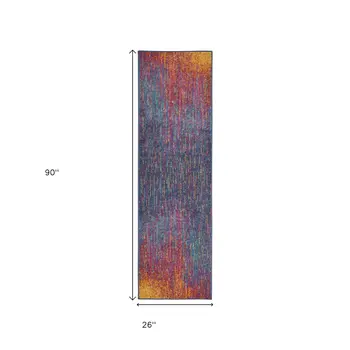 8' Blue And Orange Abstract Runner Rug