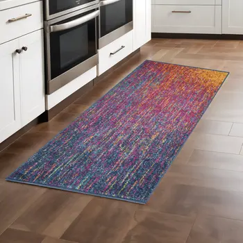 8' Blue And Orange Abstract Runner Rug