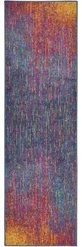 8' Blue And Orange Abstract Runner Rug
