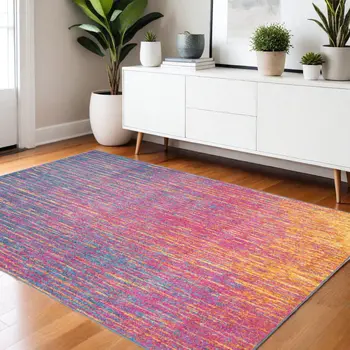 4' X 6' Blue And Orange Abstract Area Rug