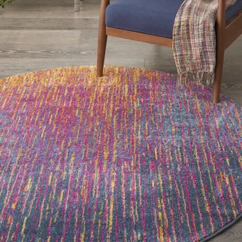 4' Blue And Orange Abstract Round Rug