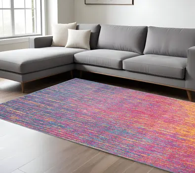7' X 10' Blue And Orange Abstract Area Rug