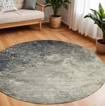8' Gray And Ivory Abstract Round Rug